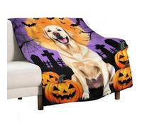 Coperta da Letto Yellow Labrador Dog Halloween Spooky Pumpkin Moon Bat Coperta per Letto Calda Lavabile Copridivano, per Picnic, Seggiolino Auto, Campeggio, 125x150cm