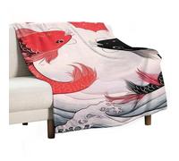Coperta da Letto Yin And Yang Japanese Fish On Great Wave Coperta Flanella Decorazione Comodo Copriletto, per Divano, Canottaggio, Seggiolino Auto, 150x200cm