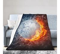 Coperta da pallavolo ultra morbida e calda, per tutte le stagioni, palla da pallavolo nel fuoco e nell'acqua, coperta decorativa in pile per letto, sedia, auto, divano, camera da letto, 152 x 127 cm