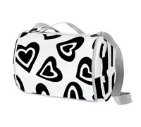 Coperta da picnic a forma di cuore, 150 x 145 cm, grande coperta da spiaggia, coperta da campeggio con manico, fondo impermeabile, coperta pieghevole per escursioni, morbida e portatile