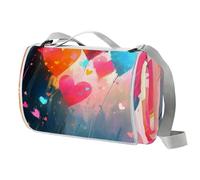 Coperta da picnic a forma di cuore colorato, 150 x 145 cm, grande, coperta da spiaggia, coperta da campeggio con manico, fondo impermeabile, coperta pieghevole per escursioni, morbida e portatile