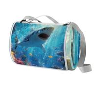 Coperta da picnic a forma di squalo con maniglia per il trasporto, impermeabile, per spiaggia, giardino, all'aperto, lavabile, coperta da picnic, campeggio, 150 cm x 145 cm