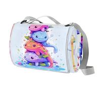 Coperta da picnic colorata Axolotls, 150 x 145 cm, grande, coperta da spiaggia, coperta da campeggio con manico, fondo impermeabile, lavabile in lavatrice, coperta pieghevole per escursioni all'aperto
