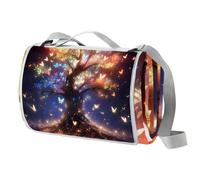 Coperta da picnic colorata con albero delle farfalle, 150 x 145 cm, grande, coperta da spiaggia, coperta da campeggio con manico, fondo impermeabile, lavabile in lavatrice, coperta pieghevole per