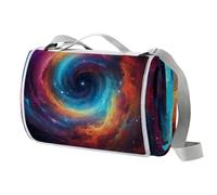 Coperta da picnic colorata con cielo stellato, 150 x 145 cm, grande coperta da spiaggia, coperta da campeggio con manico, fondo impermeabile, lavabile in lavatrice, coperta pieghevole da trekking