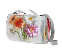 Coperta da picnic colorata con crisantemo, 150 x 145 cm, grande, coperta da spiaggia, coperta da campeggio con manico, fondo impermeabile, lavabile in lavatrice, coperta pieghevole per escursioni