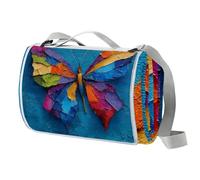 Coperta da picnic colorata con farfalle, 150 x 145 cm, grande, coperta da spiaggia, coperta da campeggio con manico, fondo impermeabile, lavabile in lavatrice, coperta pieghevole per escursioni