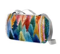 Coperta da picnic colorata con foresta, tappetino da picnic extra large con maniglia per il trasporto, pieghevole e portatile, 150 cm x 145 cm, coperta da campeggio per campeggio, parco, giardino