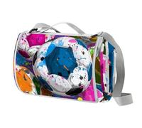 Coperta da picnic colorata con palloni da calcio, 150 x 145 cm, grande coperta da spiaggia, coperta da campeggio con manico, fondo impermeabile, lavabile in lavatrice, coperta pieghevole per