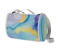 Coperta da picnic colorata con texture marmorizzata, 150 x 145 cm, grande, coperta da spiaggia, coperta da campeggio con manico, fondo impermeabile, lavabile in lavatrice, coperta pieghevole per