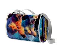 Coperta da picnic colorata per cuccioli, 150 x 145 cm, grande, coperta da spiaggia, coperta da campeggio con manico, fondo impermeabile, lavabile in lavatrice, coperta pieghevole per escursioni