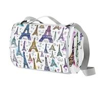 Coperta da picnic colorata Torre Eiffel, tappetino da picnic extra large con maniglia per il trasporto, pieghevole e portatile, 150 cm x 145 cm, coperta da campeggio per campeggio, parco, giardino