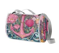 Coperta da picnic con ancora a barca, rosa, impermeabile, 150 x 145 cm, tappetino da picnic, lavabile, leggero, con manico, per escursioni, viaggi, campeggio all'aperto, parchi