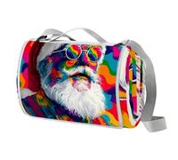 Coperta da picnic con Babbo Natale, impermeabile, 150 x 145 cm, pieghevole, coperta da spiaggia, con maniglia antiscivolo, tappetino da spiaggia resistente alla sabbia e lavabile, per giardino