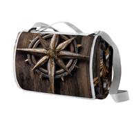 Coperta da picnic con bussola, tappetino da picnic extra large con maniglia per il trasporto, pieghevole e portatile, 150 cm x 145 cm, coperta da campeggio per campeggio, parco, giardino, spiaggia