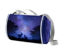 Coperta da picnic con cervi cielo stellato, impermeabile, 150 x 145 cm, grande, coperta da spiaggia, da campeggio, a prova di sabbia, lavabile in lavatrice, con maniglia per il trasporto, per