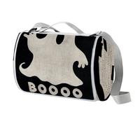 Coperta da picnic con fantasma di Halloween con maniglia per il trasporto, impermeabile, spiaggia, giardino, all'aperto, lavabile, coperta da picnic da campeggio, 150 cm x 145 cm