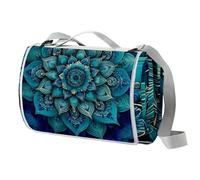 Coperta da picnic con mandala verde, tappetino da picnic extra large con maniglia per il trasporto, pieghevole e portatile, 150 cm x 145 cm, coperta da campeggio per campeggio, parco, giardino