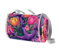 Coperta da picnic con motivo floreale e ancora, extra large, con maniglia per il trasporto, pieghevole e portatile, 150 x 145 cm, coperta da campeggio per campeggio, parco, giardino, spiaggia