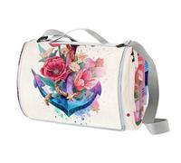 Coperta da picnic con motivo floreale e ancora, impermeabile, 150 x 145 cm, tappetino da picnic, lavabile, leggero, con manico, per escursioni, viaggi, campeggio all'aperto, parchi