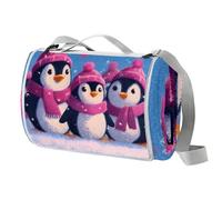 Coperta da picnic con pinguino, impermeabile, 150 x 145 cm, grande, da spiaggia, da campeggio, resistente alla sabbia, lavabile in lavatrice, con maniglia per il trasporto, per campeggio, spiaggia