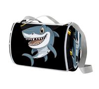 Coperta da picnic con squalo pirata con maniglia per il trasporto, impermeabile, spiaggia, giardino, all'aperto, lavabile, coperta da picnic e campeggio, 150 cm x 145 cm