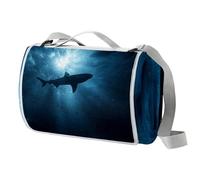 Coperta da picnic con squalo subacqueo con maniglia per il trasporto, impermeabile, spiaggia, giardino, all'aperto, lavabile, coperta da picnic e campeggio, 150 cm x 145 cm