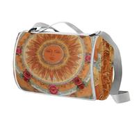 Coperta da picnic con stampa della dea del sole, tappetino da picnic extra large con maniglia per il trasporto, pieghevole e portatile, 150 cm x 145 cm, coperta da campeggio per campeggio, parco