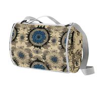 Coperta da picnic con stampa mandala, impermeabile, 150 x 145 cm, grande, coperta da spiaggia, da campeggio, a prova di sabbia, lavabile in lavatrice, con maniglia per il trasporto, per campeggio