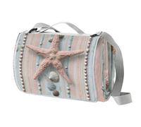 Coperta da picnic con stella marina, impermeabile, 150 x 145 cm, pieghevole, coperta da spiaggia, con maniglia antiscivolo, resistente alla sabbia e lavabile, tappetino da spiaggia per giardino