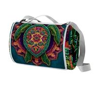 Coperta da picnic con tartaruga verde mandala, impermeabile, 150 x 145 cm, grande, coperta da spiaggia da campeggio, a prova di sabbia, lavabile in lavatrice, con maniglia per il trasporto, per