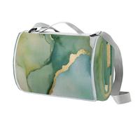 Coperta da picnic con texture in marmo verde oro, impermeabile, 150 x 145 cm, grande, coperta da spiaggia, da campeggio, a prova di sabbia, lavabile in lavatrice, con maniglia per il trasporto, per