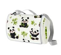 Coperta da picnic in bambù con panda carino, 150 x 145 cm, grande, coperta da spiaggia, coperta da campeggio con manico, fondo impermeabile, lavabile in lavatrice, coperta pieghevole per escursioni