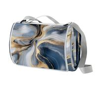 Coperta da picnic in marmo blu e bianco, impermeabile, 150 x 145 cm, pieghevole, coperta da spiaggia, con maniglia antiscivolo, tappetino da spiaggia resistente alla sabbia e lavabile, per giardino