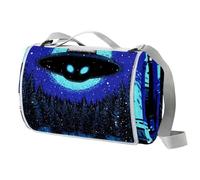 Coperta da picnic natalizia UFO, 150 x 145 cm, grande, coperta da spiaggia, coperta da campeggio con manico, fondo impermeabile, lavabile in lavatrice, coperta pieghevole per escursioni all'aperto