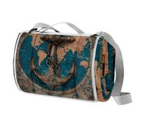 Coperta da picnic vintage con ancora nave, tappetino da picnic extra large con maniglia per il trasporto, pieghevole e portatile, 150 cm x 145 cm, coperta da campeggio per campeggio, parco, giardino