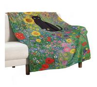 Coperta da Tiro Cat Black in Sunflower Garden Soffice Coperta Divano Multiuso Plaid per Letto Poltrona Adolescenti 150x200cm