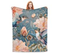 Coperta da tiro con colibrì Botanical Bliss - Morbida flanella, leggera e accogliente, eleganza floreale, per giardinieri e amanti degli uccelli, ideale per rilassarsi all'aperto, arredamento per la c