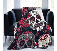Coperta da tiro con teschio di zucchero colorato e floreale, 50" x 40" per divano, letto, casa