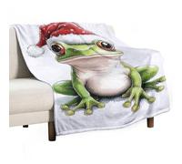 Coperta da Tiro Cute Green Frog with Christmas Hat Peluche Coperta Divano Multiuso Blanket per Letto Poltrona Adulti 100x125cm