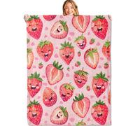 Coperta da Tiro Cute Strawberry with Smiling Fruit Slices Green Leaves Red Calda Coperta Divano Multiuso Plaid per Quattro Stagioni Adolescenti Letto 100x125cm