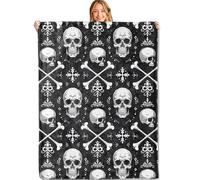 Coperta da Viaggio Horror in Skeleton Playful Bones Snow Frost Black Accogliente Coperta Divano Lavabile Blanket per Adolescenti Poltrona Adulti 150x200cm
