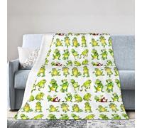 Coperta da viaggio in flanella leggera, 50"X40" con rane da vivaio in diverse posizioni, divertenti, allegre e carine, con espressioni di volti di rospi, cartoni animati, facile da trasportare, ada