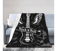Coperta da viaggio in flanella leggera, 50"X40" con scritta Rock'n'Roll scritta in un nastro, immagine di una chitarra elettrica con ali dietro, facile da trasportare, adatta per il campeggio e l'u