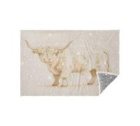 Coperta da viaggio leggera in morbida flanella con toro delle Highland Bull Sketch Beige Glow in The Dark Stars Cuscino 165 x 140 cm