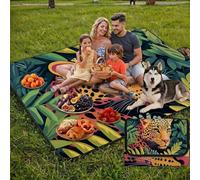 Coperta de Picnic 150x150 cm, Leopardo Manta Picnic Impermeable Anti-Sabbia Manta de Playa Pieghevole, Outdoor Picnic Blanket per Spiaggia, Camping, Giardino, Trekking - pianta UZ-430