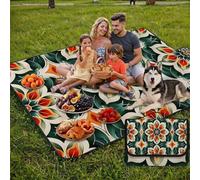 Coperta de Picnic 150x200 cm, Mandala Manta Picnic Impermeable Anti-Sabbia Manta de Playa Pieghevole, Outdoor Picnic Blanket per Spiaggia, Camping, Giardino, Trekking - verde FZ-15