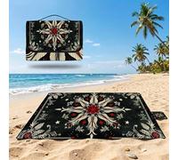 Coperta de Picnic Grande 200x200 cm, Nero Manta Picnic Impermeable Anti-Sabbia Manta de Playa Pieghevole, Outdoor Picnic Blanket per Spiaggia, Camping, Giardino, Trekking - mandala UZ-567