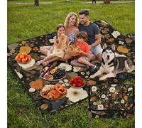 Coperta de Picnic Piccolo 150x100 cm, Flower Manta Picnic Impermeable Anti-Sabbia Manta de Playa Pieghevole, Outdoor Picnic Blanket per Spiaggia, Camping, Giardino, Trekking - nero FZ-61