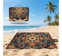 Coperta de Picnic Piccolo 150x100 cm, Stile retrò Manta Picnic Impermeable Anti-Sabbia Manta de Playa Pieghevole, Outdoor Picnic Blanket per Spiaggia, Camping, Giardino, Trekking - mandala (2) UZ-197